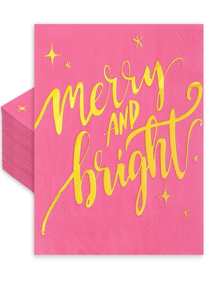 Whaline 80Pcs Christmas Cocktail Napkin Gold Foil Merry and Bright Disposable Paper Napkin Pink Beverage Napkin for Xmas Winter Party Decor - Image 1